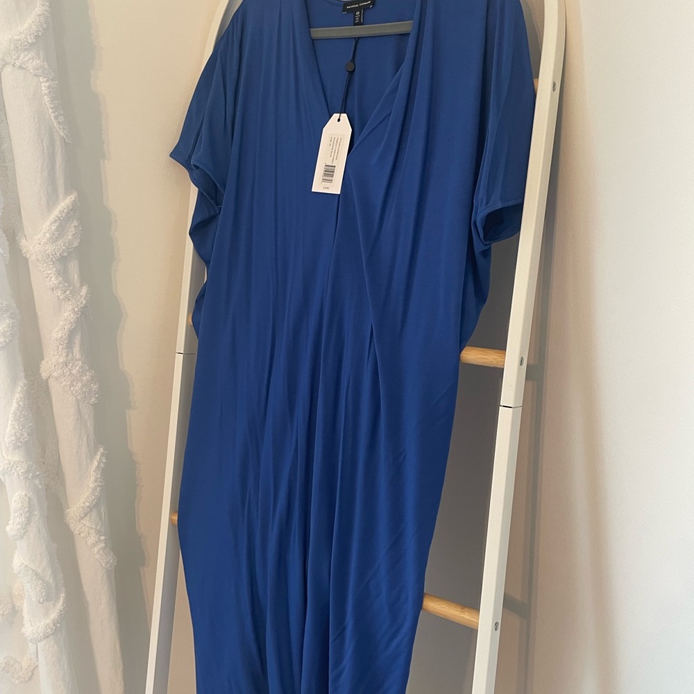 Universal Standard Blue V-Neck Midi Dress Casual Short Sleeve